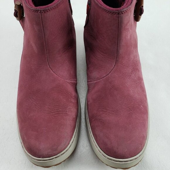 LL Bean Mountainside Toggle Boots Womens 10 Red Nubuck Leather Ankle Pull On - Picture 4 of 13